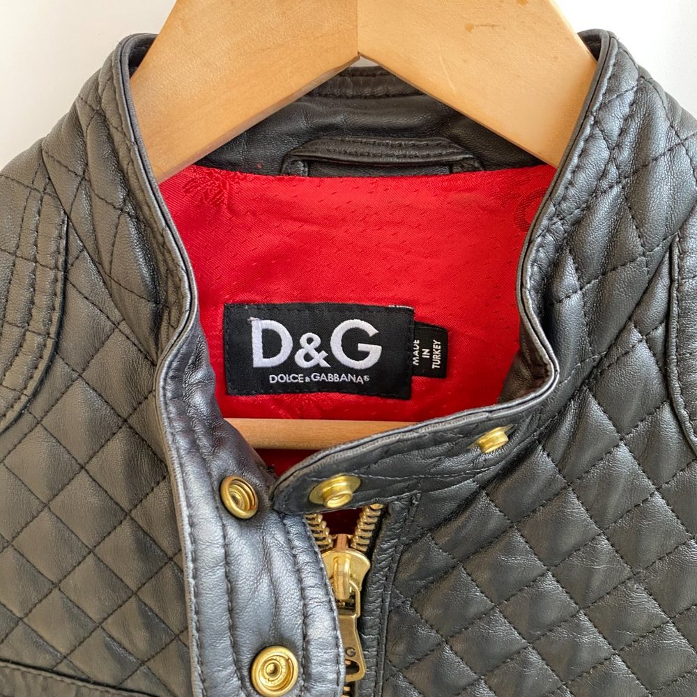 Dolce & Gabbana quilted black leather motorcycle bomber jacket sz IT 40 US 4 - Picture 2 of 11